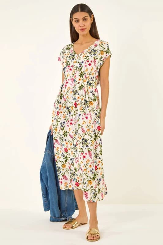 Roman Womens Floral Print Textured Midi Dress Size: 12 Multicolor Female 12