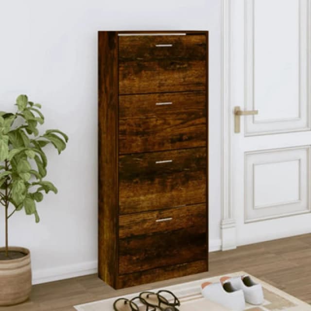 Vidaxl Shoe Cabinet Smoked Oak 63X24X147cm Engineered Wood