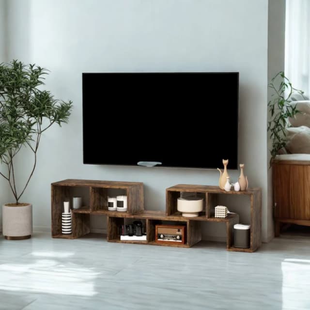 FURNOS Adjustable Free Combination TV Stand Unit With Storage Rustic in Brown Brown Unisex