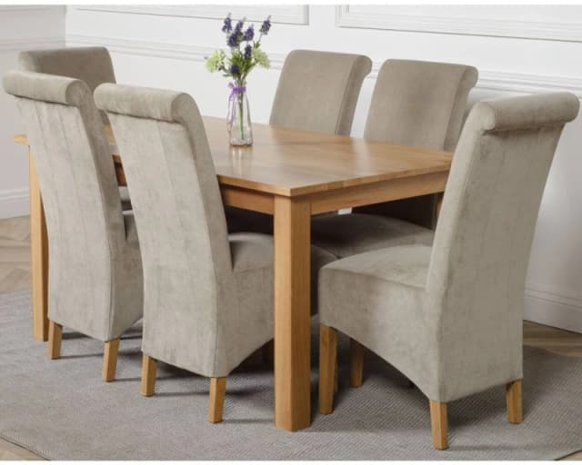 Thats Furniture Oslo 150 x 90cm Medium Oak Dining Table & 6 Montana Fabric Chairs in Grey Grey Unisex 150 x 90 cm