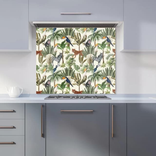 Warren Reed - Designer Exotic Trees & Animals Kitchen Splashback in Green Size: 700mm x 650mm Green Unisex 700mm x 650mm