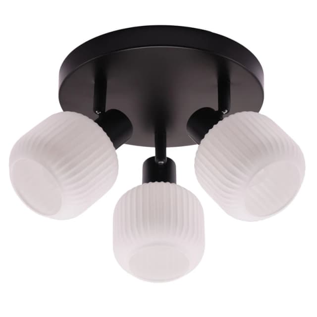 Happy Homewares Modern Designer Matte Black Spot Ceiling Light with White Ribbed Glass Shades Black Unisex