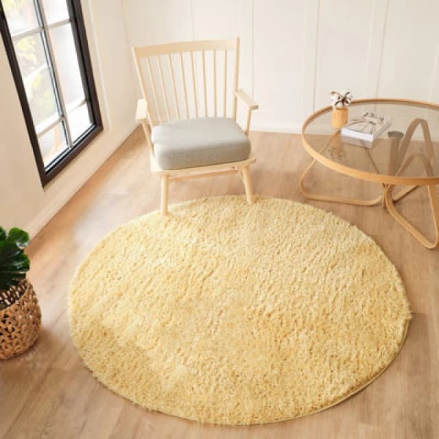 Livabliss Round Shaggy Solid Color Plush Pile Yellow Soso Area Rug 120 X 120 Cm - Easy Care, Non Shedding, Ideal For Living Room & Bedroom