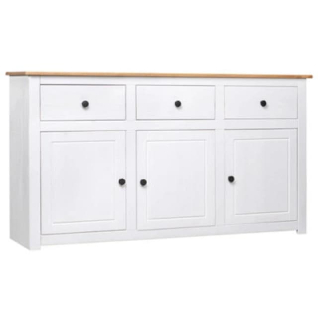 vidaXL Solid Wood Pine Sideboard White 3 Drawers 3 Doors Storage Chest Cabinet