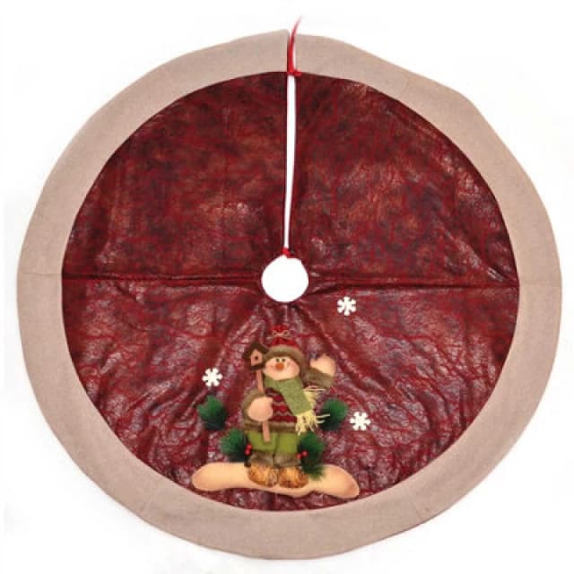 Shatchi Deluxe Christmas Tree Skirt Base Cover with 3D Handmade Xmas Width 122cm Perfect for 5ft-8ft Holiday Snowman Red