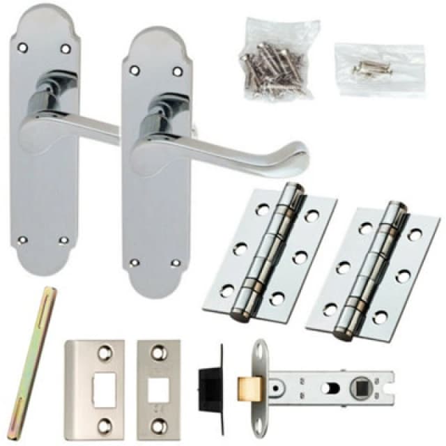 Loops Door Handle & Latch Pack Chrome Victorian Scroll Lever Backplate 170 x 42mm Multi