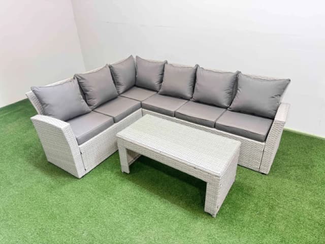 Fimous Outdoor 6 Seater Corner Sofa Sets with Oblong Coffee Table in Light Grey Light Grey Unisex