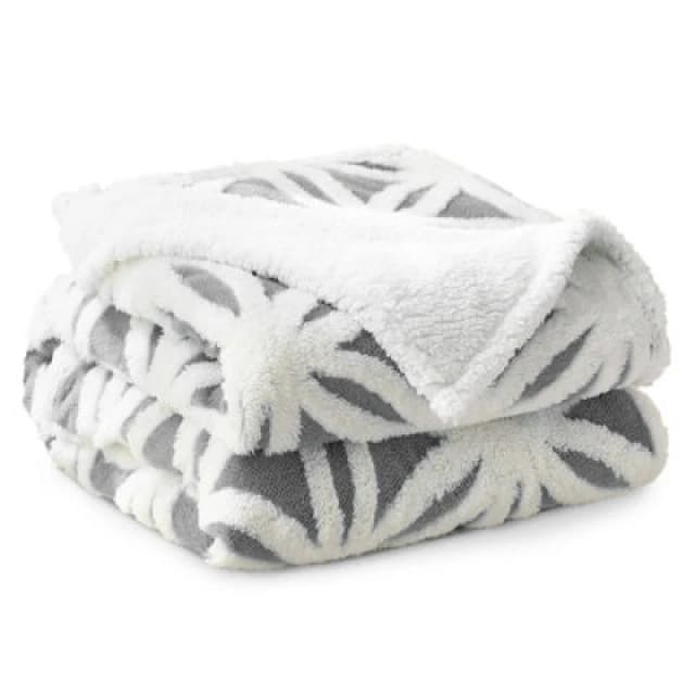 Velosso Thermal Soft Jacquard Sherpa Backed Throw Blanket For Sofa, Bed, Couch - 127Cm X 152Cm - Grey