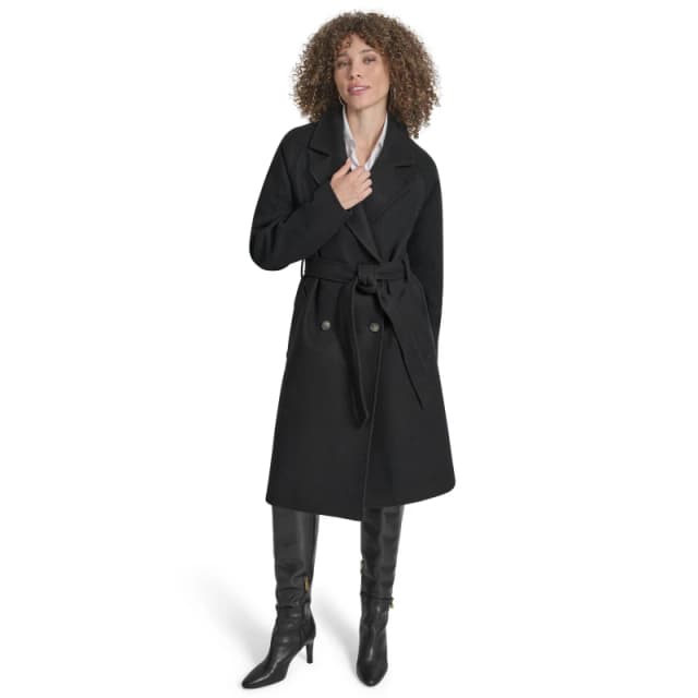 DKNY Womens Wrap Overcoat Black female 8 (XS)