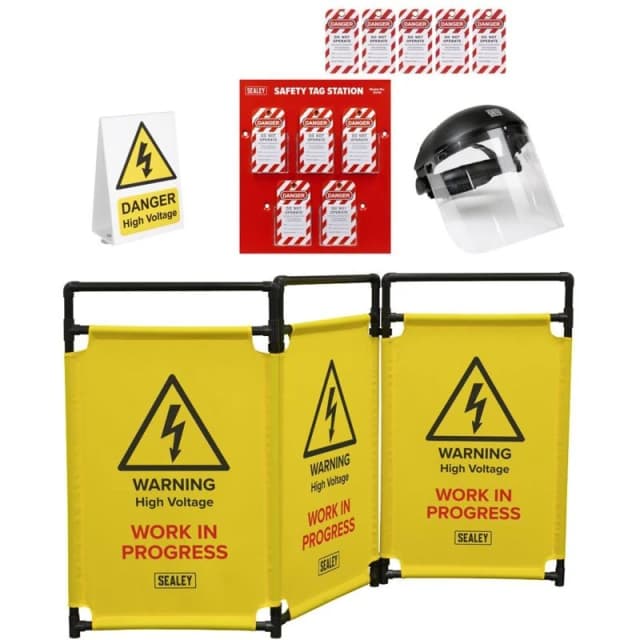 Sealey High Voltage Warning Signs and Safety Kit for EV and Hybrid Vehicles HVCOM5