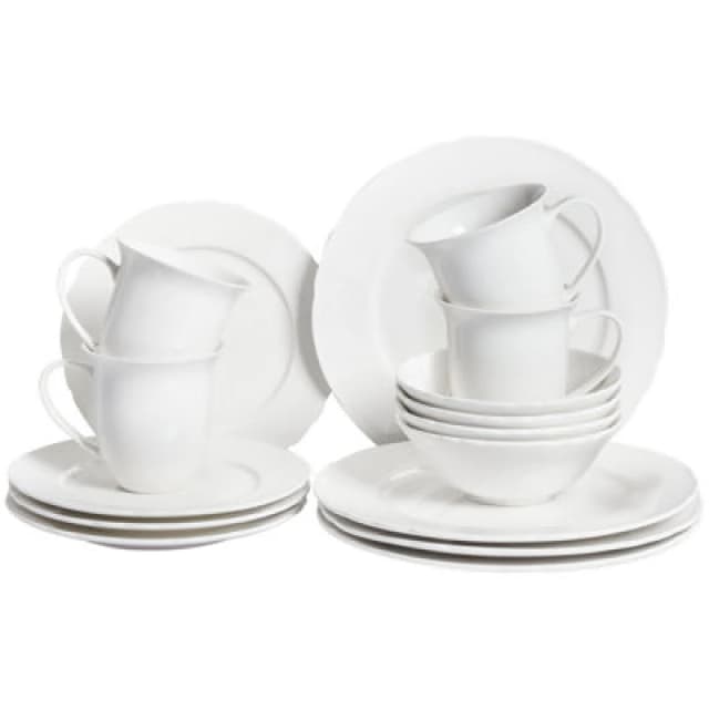 Beliani Set Of 16 Dinnerware Elderberry Porcelain White