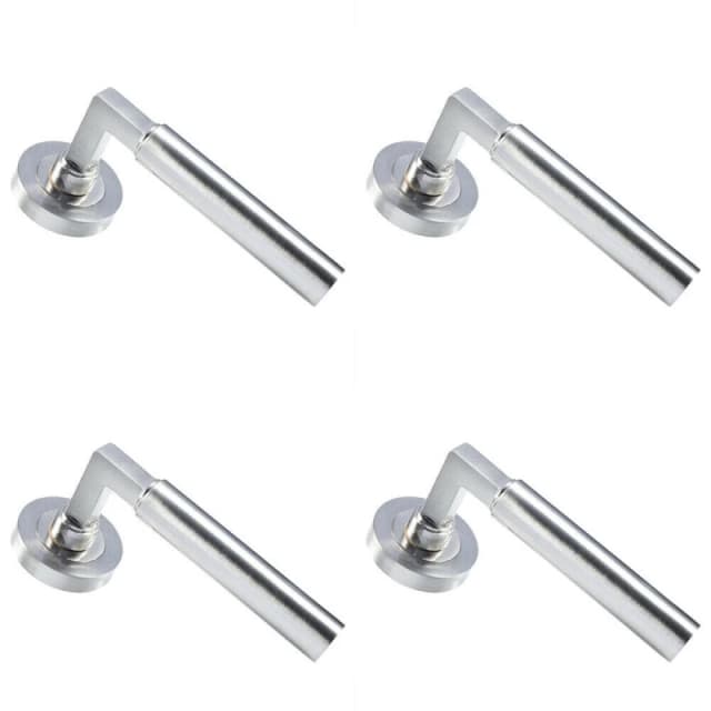 Loops 4x PAIR Straight Round Bar Handle on Round Rose Concealed Fix Satin Nickel Metallics