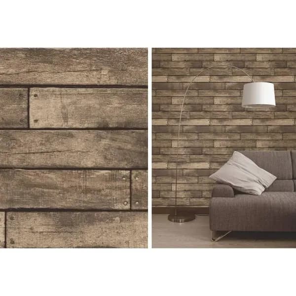 FINE DECOR Fine Decor - Brown Wooden Plank Realistic Wood Design 3D Effect Wallpaper WL-FD31289