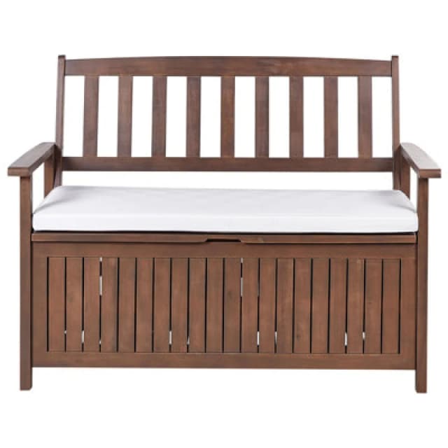 Beliani Garden Bench With Cushion Sovana 120 Cm With Storage Acacia Wood White