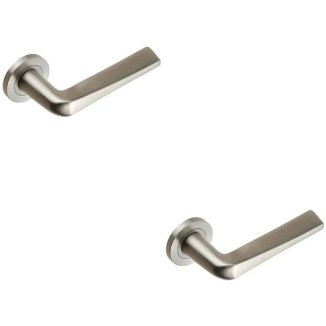 Loops 2x PAIR Chunky Flat Tapered Bar Handle on Round Rose Concealed Fix Satin Steel Metallics
