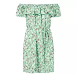 Mela London Green Floral Bardot Belted Dress - Green