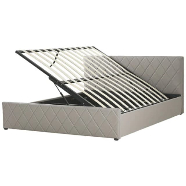 Beliani Ottoman Bed Faux Leather Rochefort 180 X 200 Cm (Eu Super King) Taupe