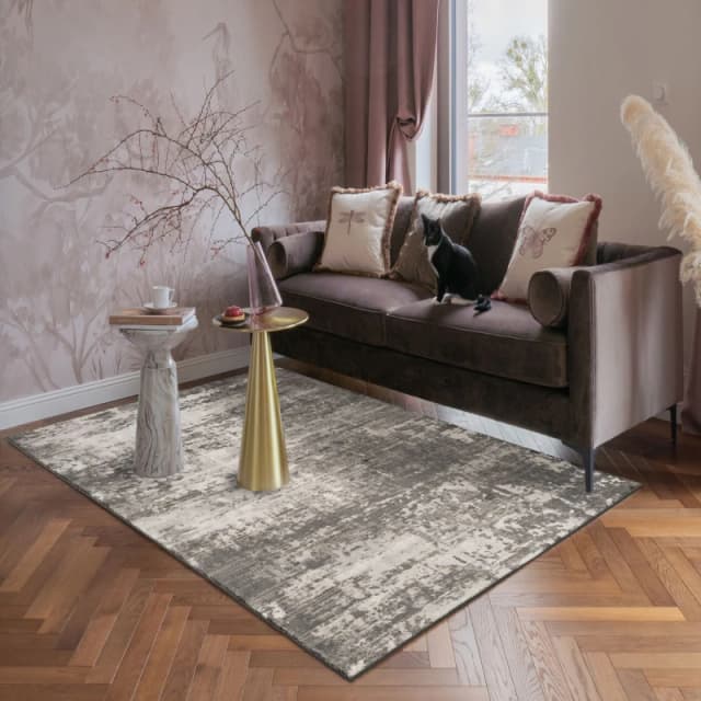 Mayfair Living Room Area Rug Metallic Sheen Contemporary Modern Abstract Design - Grey 120Cm X 170Cm