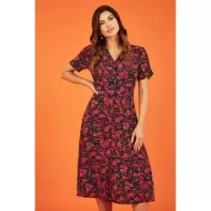 Mela London Pink Ditsy Floral Midi Shirt Dress - Pink