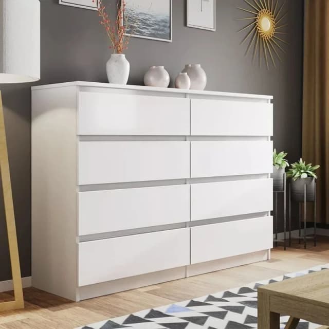LUXURY LIFE Carlton Matt Chest of Drawers 8 Drawer Cabinet White