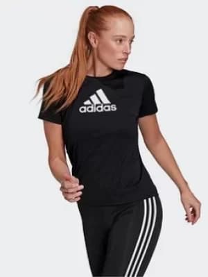 adidas Primeblue Designed 2 Move Logo Sport T-Shirt, White/Black Size M Women