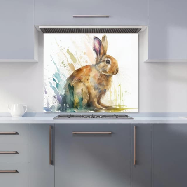 Warren Reed - Designer Rabbit Splash Watercolour Kitchen Splashback in Brown Size: 600mm x 750mm Brown Unisex 600mm x 750mm
