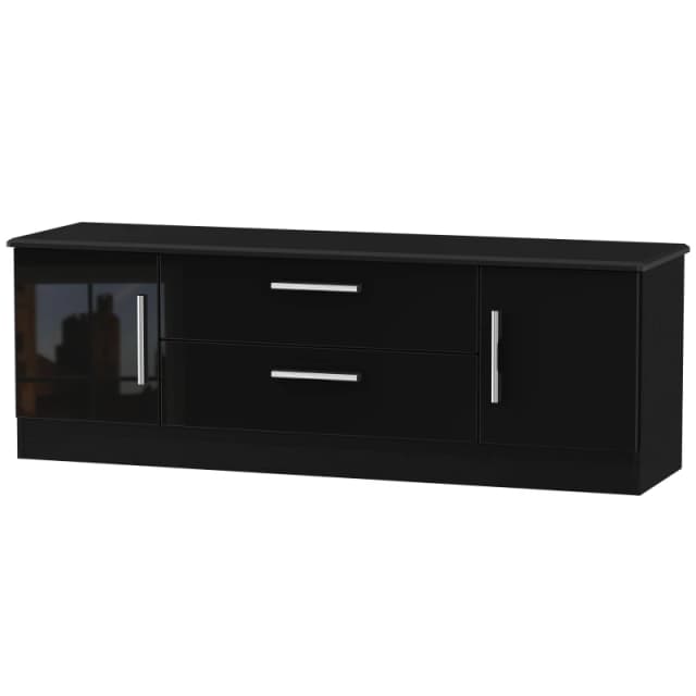 Harrow 2 Door 2 Drawer Superwide TV Unit In Black Gloss (Ready Assembled)