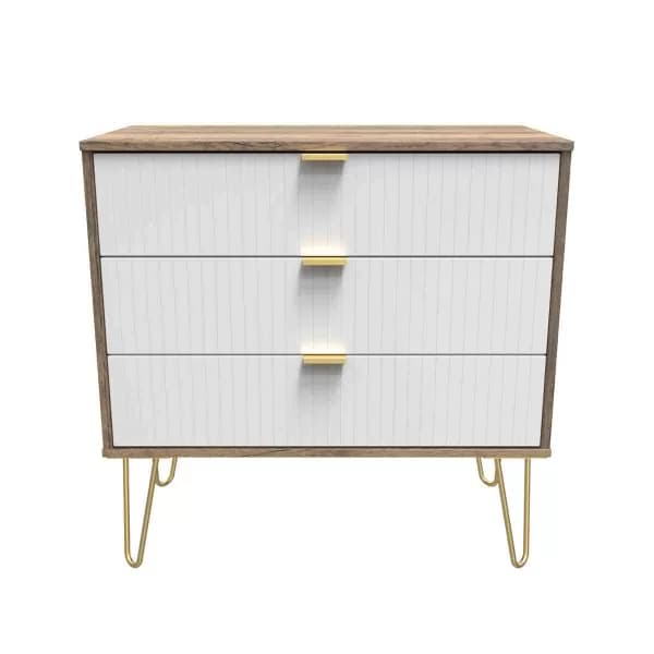 Welcome Furniture Ready Assembled Linear 3 Drawer Chest In White Matt & Vintage Oak