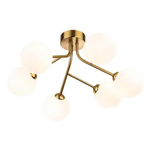 Firstlight Groves 6-Light Semi-Flush Ceiling Light Opal in Brushed Brass