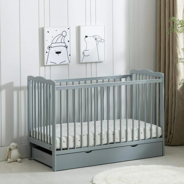 MCC Direct Wooden Baby Cot Bed Crib With Mattress and Drawer Brooklyn Grey