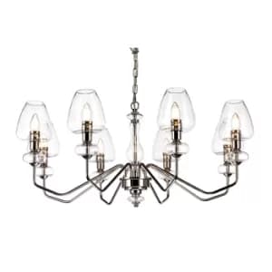 Armand 8 Light Chandelier, Polished Nickel, Glass Shade
