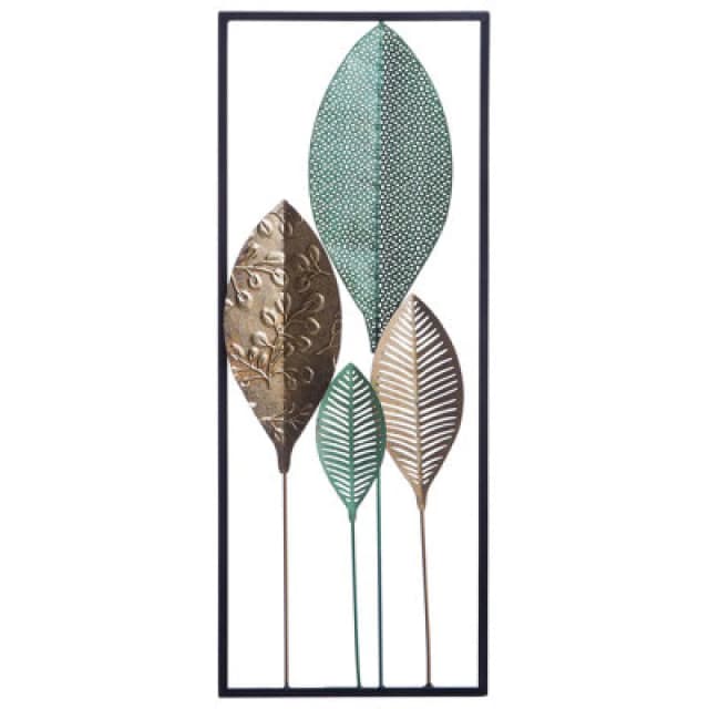 Beliani Wall Decor Leaf Platinum Metal 75cm Multicolour
