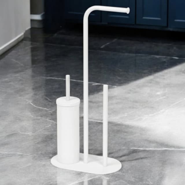 Showerdrape Aspen White 3 in 1 Toilet Roll & Brush Combo, White ASPW3TB