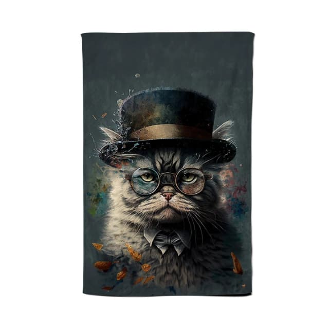 Warren Reed - Designer Selkirk Rex Cat With Glasses Splashart Tea Towel Multicolor Unisex