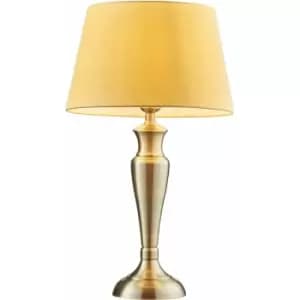 Table Lamp Antique Brass Plate & Yellow Cotton 60W E27 Base & Shade e10521