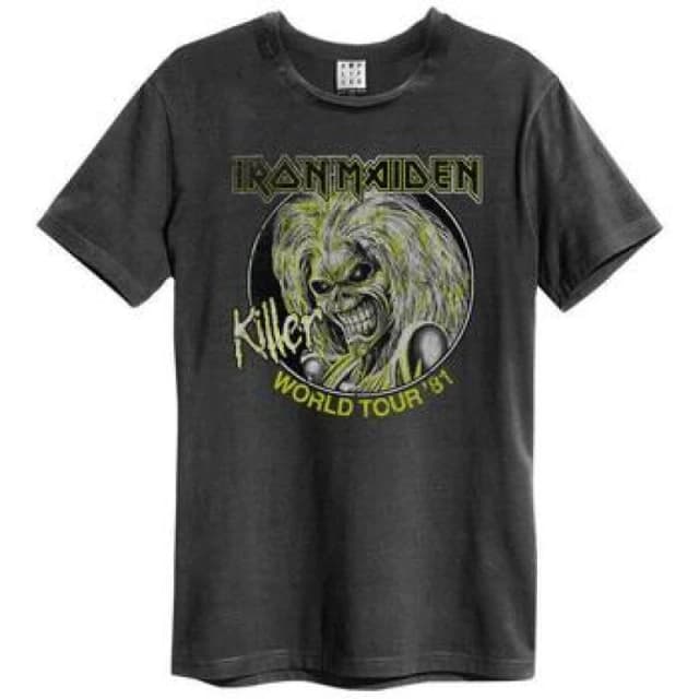 Amplified Amplified Men Killer World Tour '81 Iron Maiden T-Shirt in Charcoal Size: X-Small Charcoal XS Male 5063238002661