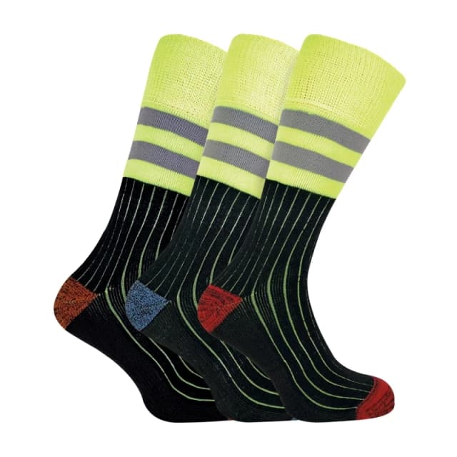 Sock Snob Sock Snob Men 3 Pack Heavy Duty Cotton Hi Viz Work Socks Size: 6-11 Multi 6-11 Male 5056632617555