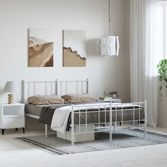 VIDAXL Metal Bed Frame without Mattress with Footboard White 135x190cm Vidaxl 8720845789190