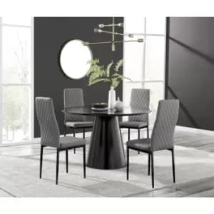 Furniturebox Palma Black Semi Gloss 120cm Round Minimalist Dining Table & 4 Grey Milan Black Leg Chairs