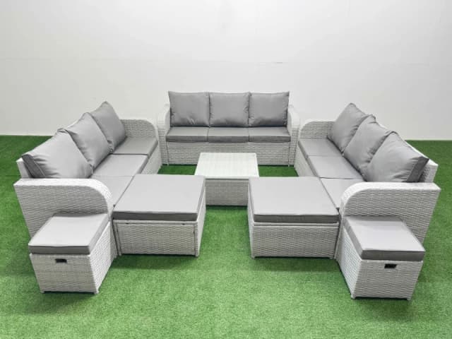 Fimous 13 Seater Outdoor Garden Furniture Sets PE Rattan Lounge Sofa Set in Light Grey Light Grey Unisex