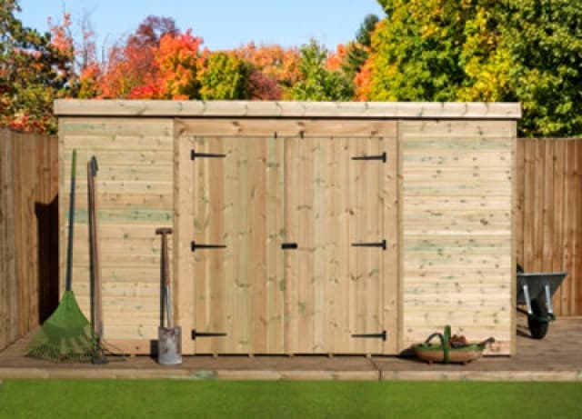 Empire Sheds Empire 5000 Pent 10X3 Pressure Treated Tongue And Groove Wooden Garden Shed Double Door Centre (10' X 3' / 10ft X 3ft) (10X3)