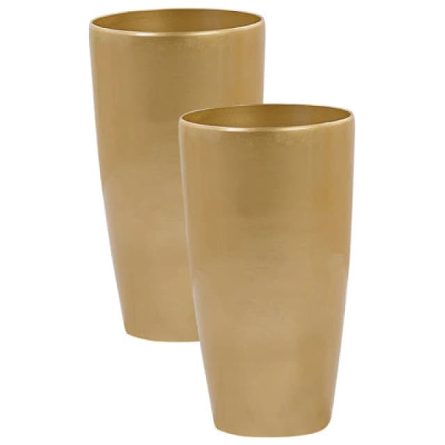 Beliani Set Of 2 Plant Pots Tseria 32cm Gold