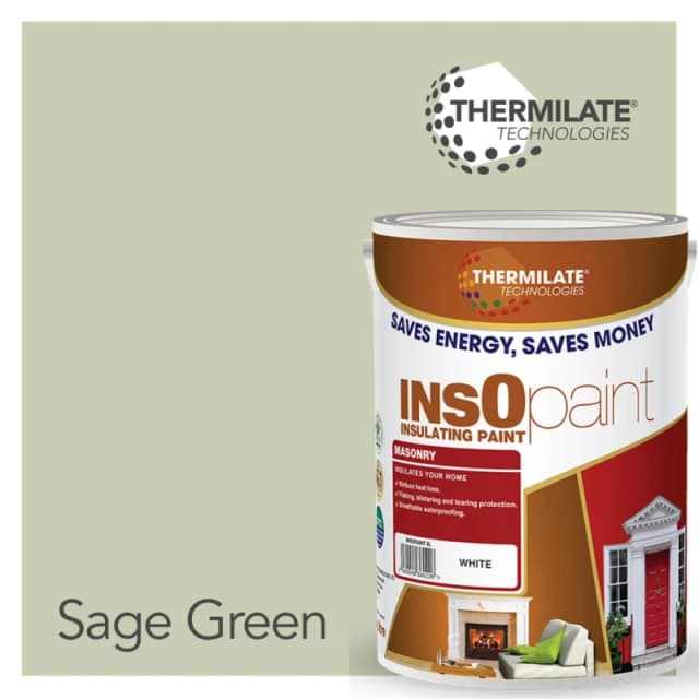 Thermilate Technologies Insopaint Exterior Masonry Paint - Heat Reflecting, Insulating & Weatherproof Exterior Wall Protection - Sage Green - 5L
