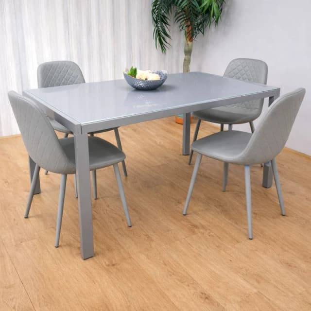 KOSY KOALA Glass Dining table & 4 grey leather chairs Grey Glass Table & 4 Chairs kitchen dining room furniture in Brown Brown Unisex