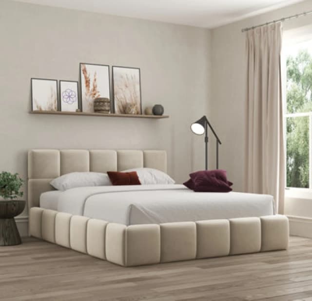 Ds Living Ovella Cubed Upholstered Plush Cream Bed