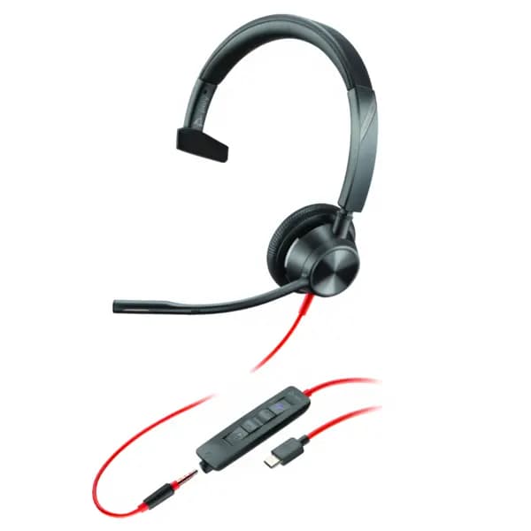 Poly Blackwire 3315 Single Sided On-ear Monaural USB-C with Microphone Headset 8X218AA Black