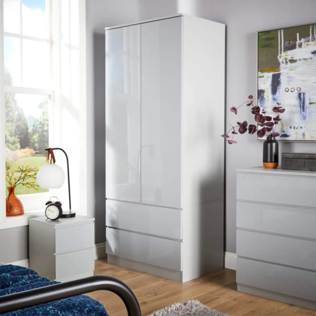 Home Source Lugano 2 Door 2 Drawer Wardrobe Grey