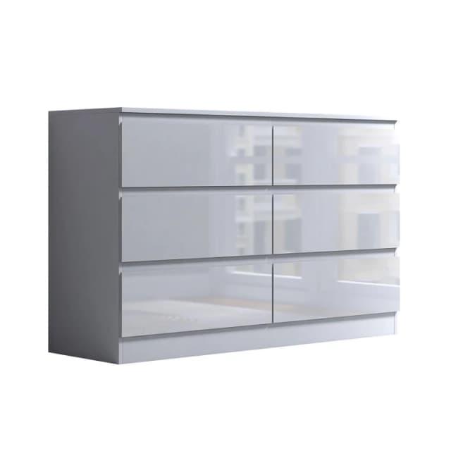 FWStyle FWStyle 6 Drawer White Chest Of Drawers Gloss Fronts White One Size Unisex 5056413130167