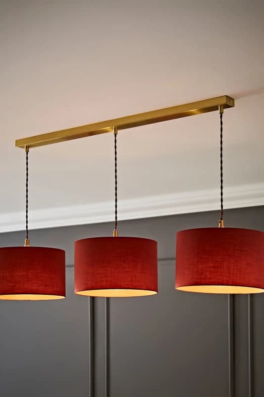 ValueLights ValueLights Reni Fabric Drum Shade 3 Drop Bar Gold Diner Ceiling Pendant Light in Burnt Orange Burnt Orange One Size Unisex 5059406063084
