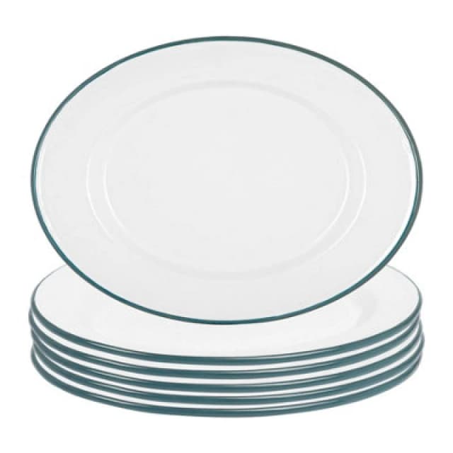Argon Tableware White Enamel Serving Platters - 30.5Cm X 22.5Cm - Green - Pack Of 6